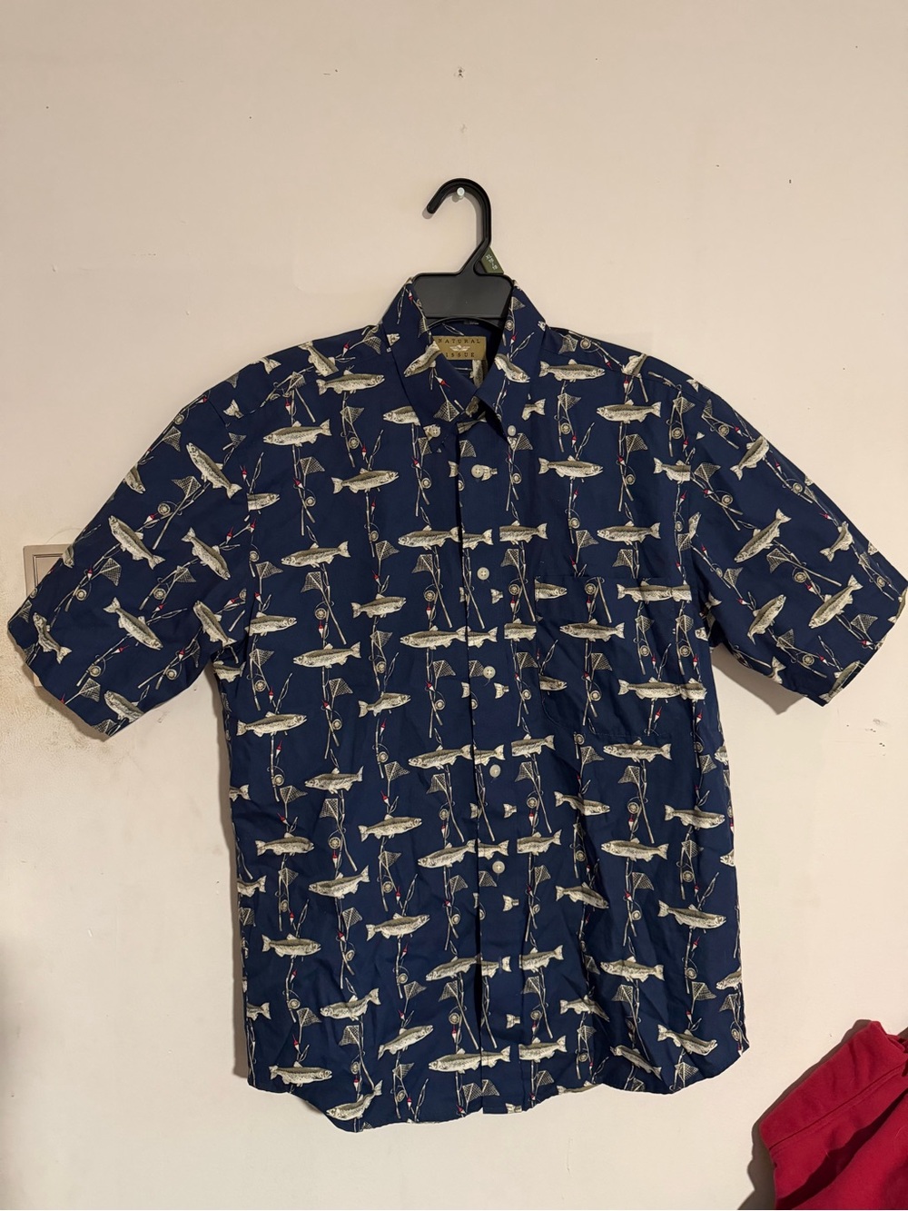 Natural Issue Men’s S Blue Fish Print Cotton S/S Button-Up Wrinkle Free